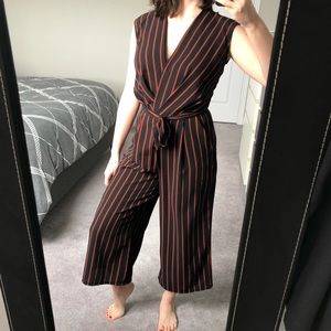 Black and Rust Pinstripe Jumpsuit